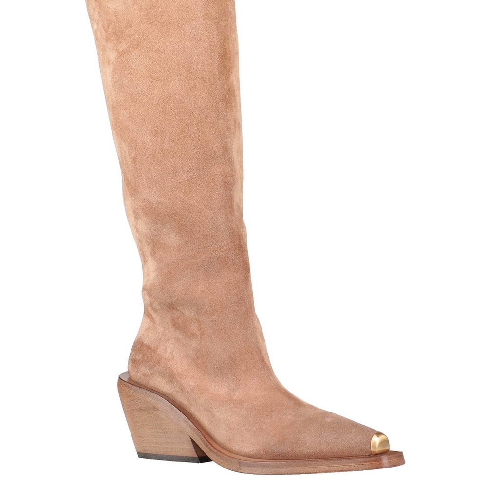 Marsell Light Brown Suede Knee-High Ankle Boot with Gold Toe Cap